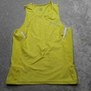 Zoot Sports Cycling Jersey Womens XL Yellow Sleeveless 1/2 Zip Made‎ In USA